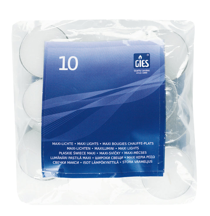 Gies Maxi-Lichte Weiß – 10er Beutel | Ø 58 mm |10 Stunden Brenndauer