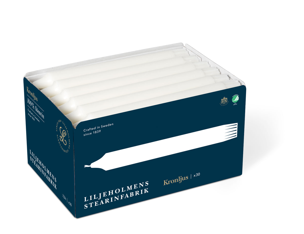 Kronljus Stabkerzen 30er-Pack I Weiß I Ø 23 x H 200 mm – 100 % Stearin