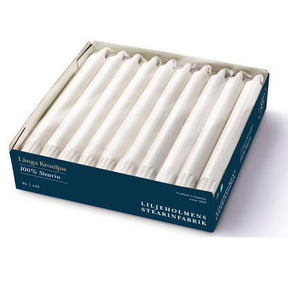 Lange Kronljus 30er-Pack I Weiß I Ø 23 x H 240 mm – 100 % Stearin