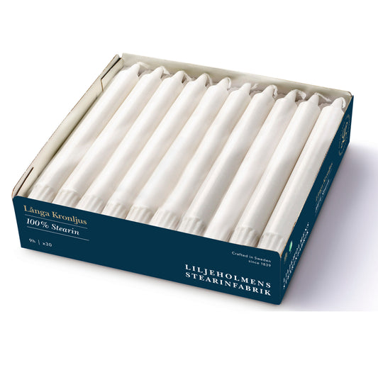 Lange Kronljus 30er-Pack I Weiß I Ø 23 x H 240 mm – 100 % Stearin