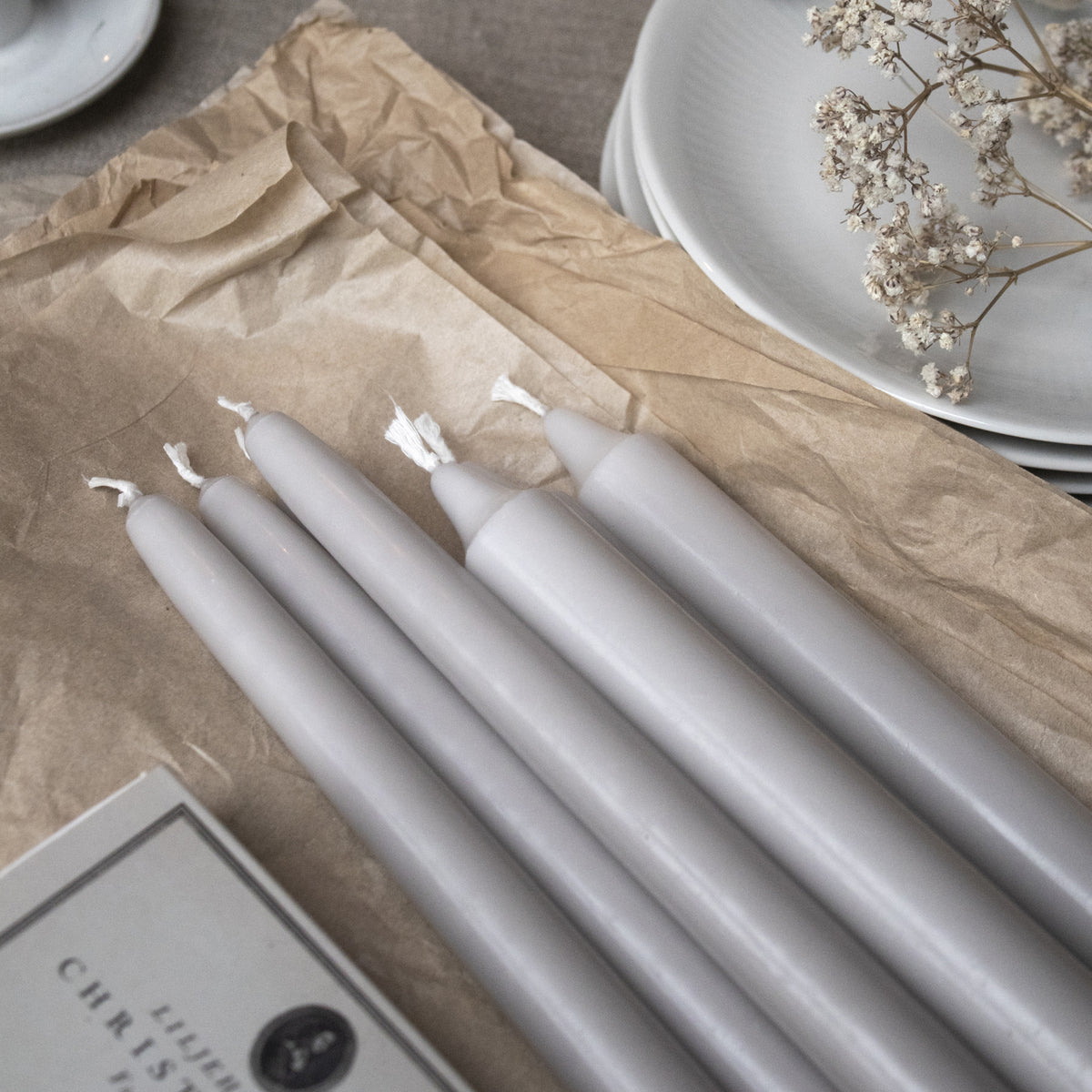 Kronljus Stabkerzen Nebelgrau – 8er-Pack I Ø 23 x H 200 mm – 100 % Stearin