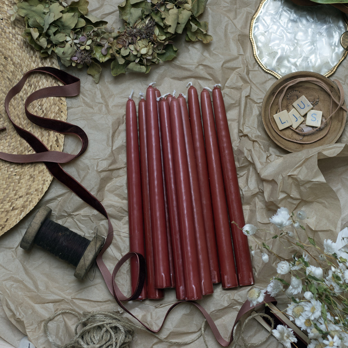 Christina Antikljus 4er-Pack Terracotta I Ø 22 x H 255 mm – 100 % Stearin