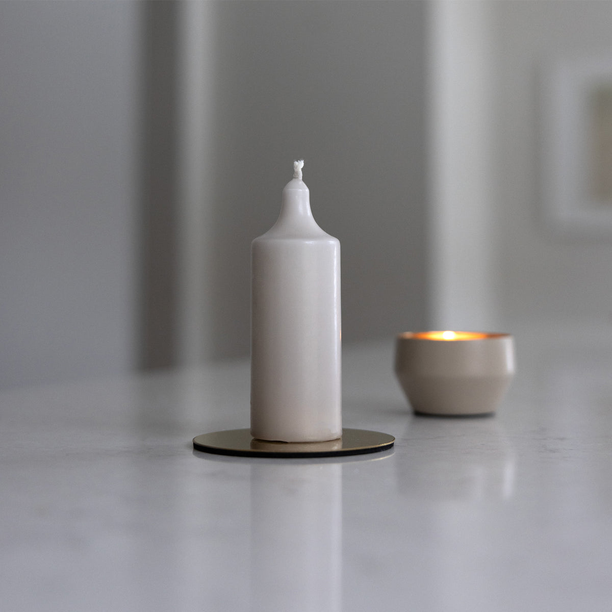 Kupéljus 4er-Pack Nebelgrau | Teelichtformat Ø 38 mm x H 110 mm