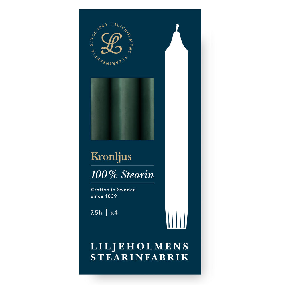Kronljus Stabkerzen Tannengrün - 4er-Pack I Ø 23 x H200 mm – 100 % Stearin