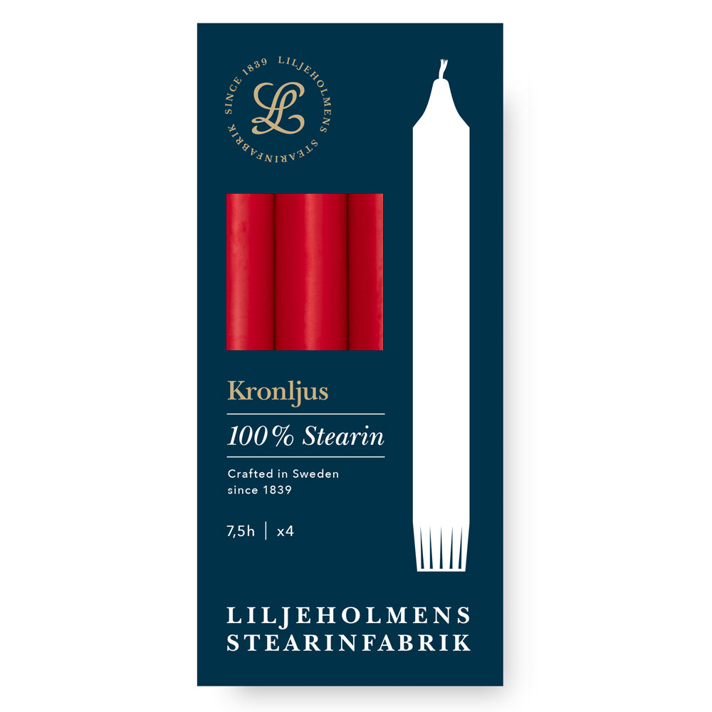 Kronljus Stabkerzen 4er-Pack Rot I  Ø 23 x H 200 mm – 100 % Stearin