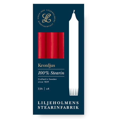 Kronljus Stabkerzen 4er-Pack Rot I  Ø 23 x H 200 mm – 100 % Stearin