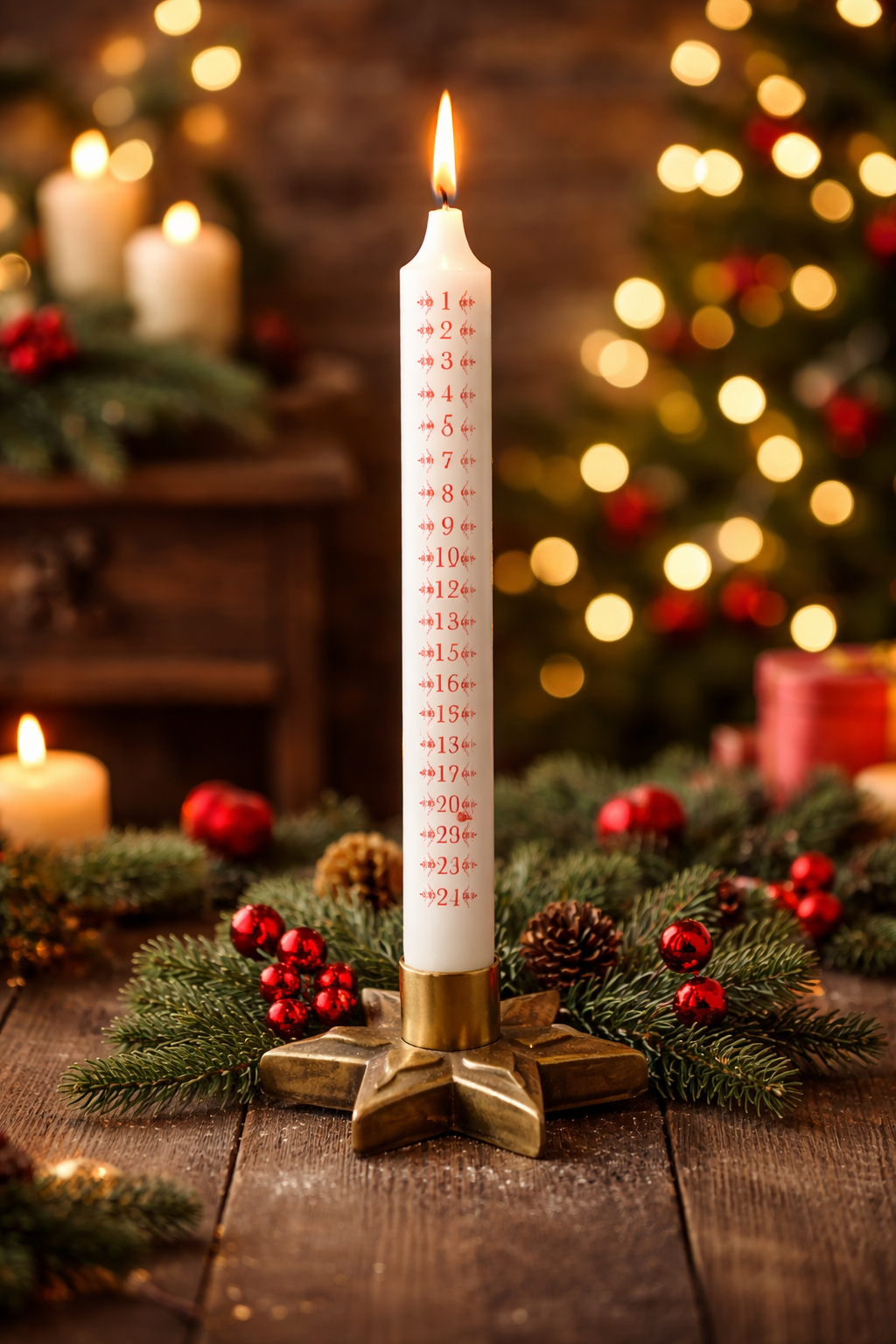 Kalenderljus Kron Allmoge – Skandinavische Adventskerze aus 100 % Stearin