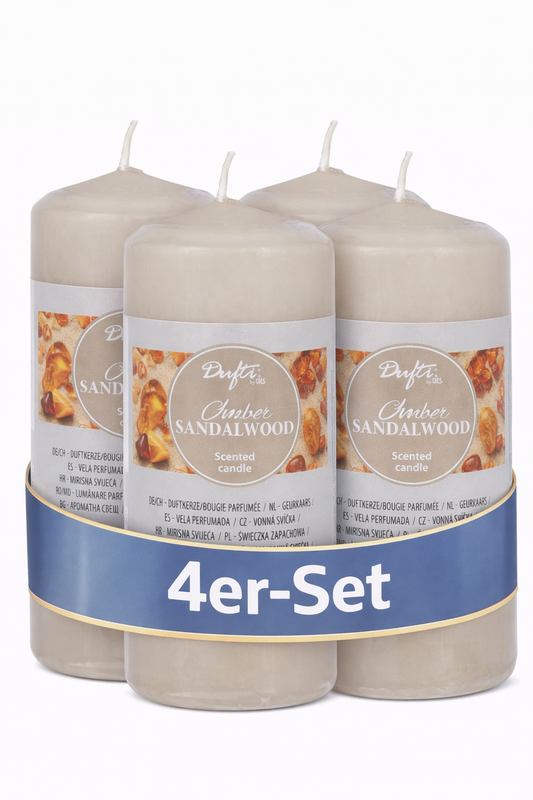 4 Duft-Stumpenkerzen Amber Sandalwood | 110 x 58 mm