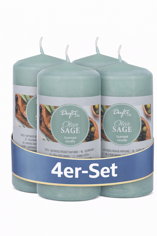 4  Duft-Stumpenkerzen Olive Sage | 110 x 58 mm