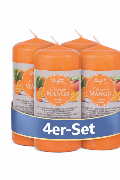 4 Duft-Stumpenkerzen Orange Mango | 110 x 58 mm