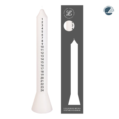 Adventskalenderkerze Anna I Weiß I Selbstlöschend I Ø 39 x H 360 mm